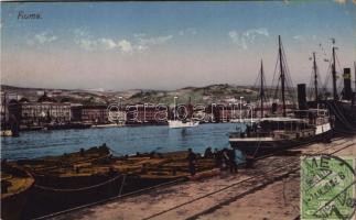 1914 Fiume, Rijeka; kikötő, rakpart, gőzhajó / port, quay, steamship. TCV card (EK)