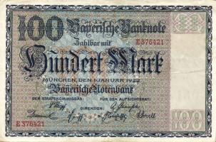 Német Birodalom/Weimari Köztársaság/Bajorország/Bayerische Notenbank, München 1922. 100M T:II