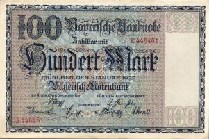 Német Birodalom/Weimari Köztársaság/Bajorország/Bayerische Notenbank, München 1922. 100M (2x) egymásutáni sorszámokkal T:II+