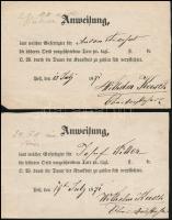 1870-1871 2 db német és 1 db magyar nyelvű utalvány