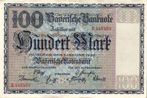 Német Birodalom/Weimari Köztársaság/Bajorország/Bayerische Notenbank, München 1922. 100M (2x) egymás...