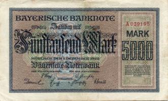 Német Birodalom/Weimari Köztársaság/Bajorország/Bayerische Notenbank, München 1922. 5000M T:II/II-