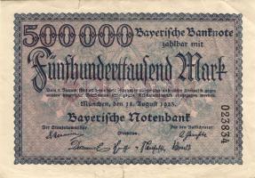 Német Birodalom/Weimari Köztársaság/Bajorország/Bayerische Notenbank, München 1922. 500.000M T:II/III+