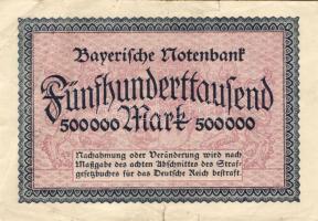 Német Birodalom/Weimari Köztársaság/Bajorország/Bayerische Notenbank, München 1922. 500.000M T:II/II...