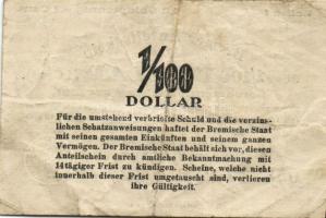 Német Birodalom/Weimari Köztársaság/Bremen/Finanzdeputation, Bremer Anteilscheine 1923. 1/100$(1c) T...