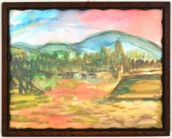 Balla Olga (1947-): Lovak naplementében (Dunakanyar, Nagymaros környék). Akvarell, papír, hátoldalán...