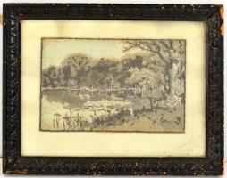 Stefanits Jenő (?-?): Tópart. Vászonkép, kartonra kasírozva, jelzett és datált (192...?). Díszes, ko...