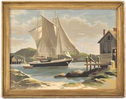 Jelzés nélkül: Vitorlás. Olaj, karton, hátoldalán Giergl Henrik Bp. régi címkével. Fa keretben, 30x4...