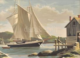 Jelzés nélkül: Vitorlás. Olaj, karton, hátoldalán Giergl Henrik Bp. régi címkével. Fa keretben, 30x4...