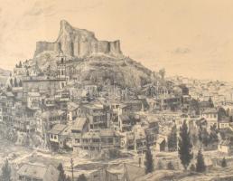 Gross Arnold (1929-2015): Tbilisi régi városrész, Grúzia. Rézkarc, karton, foltos, jelzett, üvegezet...