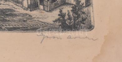 Gross Arnold (1929-2015): Tbilisi régi városrész, Grúzia. Rézkarc, karton, foltos, jelzett, üvegezet...