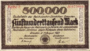 Német Birodalom/Weimari Köztársaság/Német Birodalmi Vasutak/Dresden 1923. 500.000M (2x) klf vízjelle...
