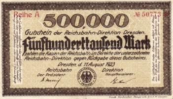 Német Birodalom/Weimari Köztársaság/Német Birodalmi Vasutak/Dresden 1923. 500.000M (3x) klf szériabetűkkel T:II