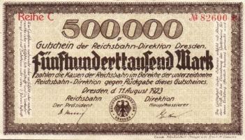 Német Birodalom/Weimari Köztársaság/Német Birodalmi Vasutak/Dresden 1923. 500.000M (3x) klf szériabe...