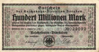 Német Birodalom/Weimari Köztársaság/Német Birodalmi Vasutak/Dresden 1923. 5000.000M, 100.000.000M T:...