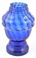 Kobaltkék, szalagos, préselt üvegváza, apró kopásokkal, m: 21,5 cm