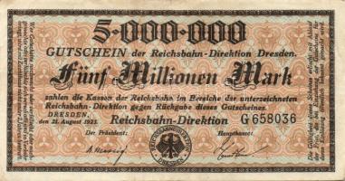 Német Birodalom/Weimari Köztársaság/Német Birodalmi Vasutak/Dresden 1923. 5000.000M (4x) klf szériab...