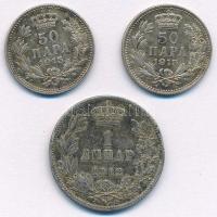 Szerbia 1915. 50p Ag "I. Péter" (2x) + 1912. 1D Ag "I. Péter" T:1-,2- patina, ph...