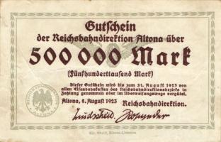 Német Birodalom/Weimari Köztársaság/Német Birodalmi Vasutak/Altona 1923. 500.000M T:II