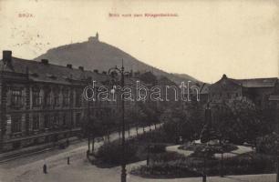 1908 Most, Brüx; Blick nach dem Kriegerdenkmal / general view, street, war monument