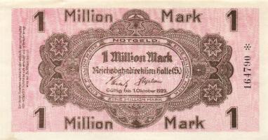 Német Birodalom/Weimari Köztársaság/Német Birodalmi Vasutak/Halle 1923. 1000.000M T:I- Kis szakadás a felső szélén!