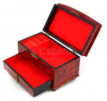 Lakk ékszertartó doboz, kopottas állapotban, 21x12x12 cm