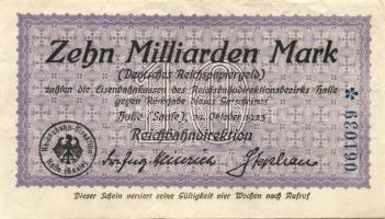 Német Birodalom/Weimari Köztársaság/Német Birodalmi Vasutak/Halle 1923. 10.000.000.000M T:II/III+