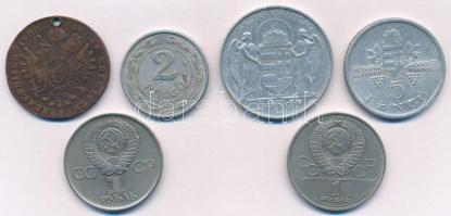 1800B 6kr Cu "I. Ferenc" lyukasztott + 1941-1945. 2P-5P Al (3xklf) + Szovjetunió 1975-1977...