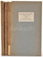 Antológiák Goethe műveiből, 3 db. Az ifjú Goethe, A férfi Goethe, Az öreg Goethe. Gyoma, 1749-1832. Kner Izidor kiadása, kartonkötéses, kopott borító