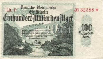 Német Birodalom/Weimari Köztársaság/Német Birodalmi Vasutak/Karlsruhe 1923. 100.000.000.000M T:II/III+