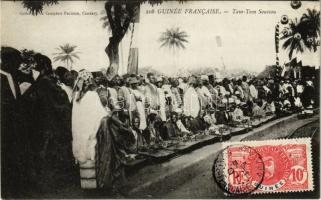 Guinée Francaise, Tam-tam Soussou / native orchestra, festival day, African folklore.