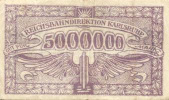 Német Birodalom/Weimari Köztársaság/Német Birodalmi Vasutak/Karlsruhe 1923. 5000.000M T:II/III+