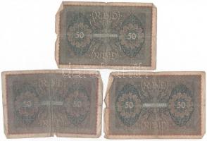 Német Birodalom 1919. 50M (3x) T:III,III- 
German Empire 1919. 50 Mark (3x) C:F,VG Krause#66