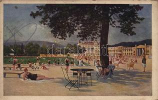 1927 Baden bei Wien, Thermal-Strandbad / spa, beach, bathers, sunbathing. advertising card s: A. Polzer-Hoditz (EK)