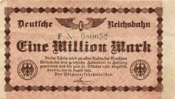 Német Birodalom/Weimari Köztársaság/Német Birodalmi Vasutak/Berlin 1923. 1000.000M, 2000.000M, 5000.000M, 10.000.000M, 20.000.000M, 50.000.000M, 100.000.000M, 200.000.000M, 500.000.000M sor T:II 9klf db!