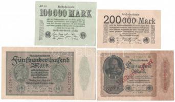 Németország / Weimari Köztársaság 1923. 100.000M + 200.000M + 500.000M + 1922. 1000M 1.000.000.000M fny-sal T:III  Germany / Weimar Republic 1923. 100.000 Mark + 200.000 Mark + 500.000 Mark + 1922. 1000 Mark with 1.000.000.000 Mark overprint C:F