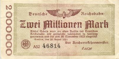 Német Birodalom/Weimari Köztársaság/Német Birodalmi Vasutak/Berlin 1923. 1000.000M, 2000.000M, 5000....
