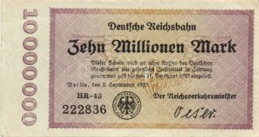 Német Birodalom/Weimari Köztársaság/Német Birodalmi Vasutak/Berlin 1923. 1000.000M, 2000.000M, 5000....