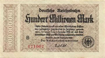 Német Birodalom/Weimari Köztársaság/Német Birodalmi Vasutak/Berlin 1923. 1000.000M, 2000.000M, 5000....