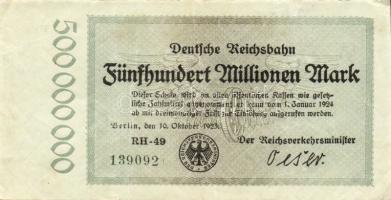 Német Birodalom/Weimari Köztársaság/Német Birodalmi Vasutak/Berlin 1923. 1000.000M, 2000.000M, 5000....