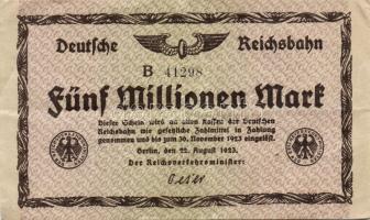 Német Birodalom/Weimari Köztársaság/Német Birodalmi Vasutak/Berlin 1923. 1000.000M, 2000.000M, 5000....