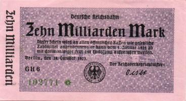 Német Birodalom/Weimari Köztársaság/Német Birodalmi Vasutak/Berlin 1923. 10.000.000.000M T:II+ Saroktörés!