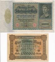 Németország / Weimari Köztársaság 1923. 10.000M + 1923. 1.000.000M T:III szép papír Germany / Weimar Republic 1922. 10.000 Mark + 1923. 1.000.000 Mark C:F nice paper