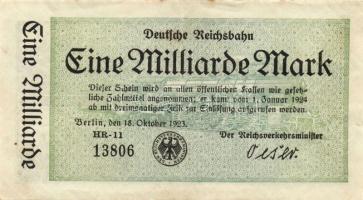 Német Birodalom/Weimari Köztársaság/Német Birodalmi Vasutak/Berlin 1923. 1000.000.000M T:II+
