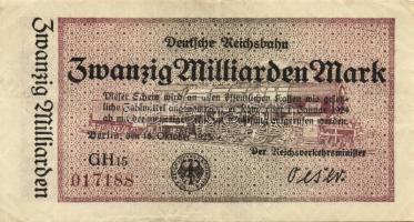 Német Birodalom/Weimari Köztársaság/Német Birodalmi Vasutak/Berlin 1923. 20.000.000.000M sorszám variáns T:II