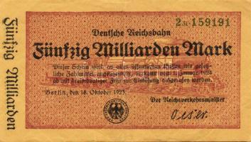 Német Birodalom/Weimari Köztársaság/Német Birodalmi Vasutak/Berlin 1923. 50.000.000.000M T:II