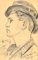 Rézmán Gyula (1911-196?): Fiatal férfi portréja (önarckép?). Szén, papír, jelzett és datált (1941. június 2.) üvegezett fa keretben, 31x22,5 cm