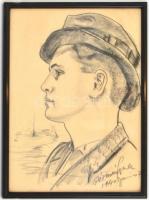 Rézmán Gyula (1911-196?): Fiatal férfi portréja (önarckép?). Szén, papír, jelzett és datált (1941. j...