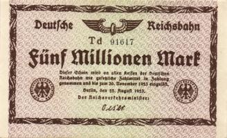 Német Birodalom/Weimari Köztársaság/Német Birodalmi Vasutak/Berlin 1923. 500.000M (4x) klf vízjeles ...