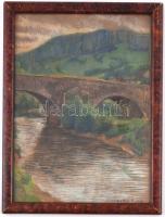 Kiszely Á 1918 jelzéssel: Híd. Kréta, karton, üvegezett fa keretben, 32×24 cm